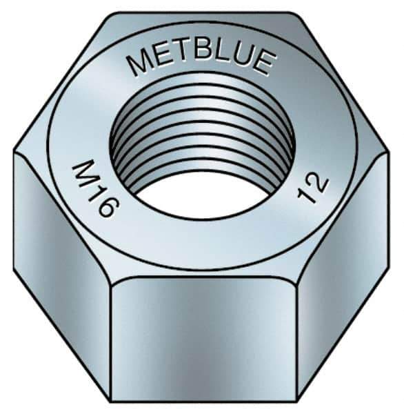 Value Collection - M16x2.00 Metric Coarse Steel Right Hand Hex Nut - 24mm Across Flats, 13mm High, Metric Blue Finish - Industrial Tool & Supply