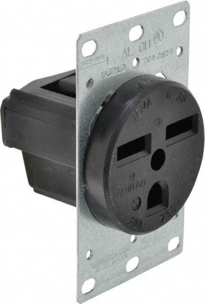 Leviton - 250 VAC, 30 Amp, 6-30P NEMA Configuration, Black, Industrial Grade, Self Grounding Single Receptacle - 1 Phase, 2 Poles, 3 Wire, Flush Mount, Tamper Resistant - Industrial Tool & Supply