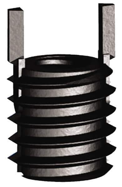 Jergens - #10-32 Internal, 7/16-14 External, UNF, 7.8mm Insert Length, Extra Heavy Duty Keylocking Thread Inserts - Carbon Steel, Zinc Phosphate Finish, Grade C1215, 2B Internal Class of Fit, 2A External Class of Fit, Use Tool 215-064733 - Industrial Tool & Supply