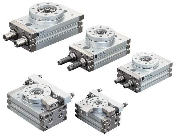 SMC PNEUMATICS - 45mm Table Diam x 15mm Piston Diam Rotary Actuator Table - 14 to 145 psi, 17.53 LBF Radial Load, 16.64 LBS Thrust Load Up, 17.53 LBS Thrust Load Down, M5x0.8 Port, 92mm Long x 50mm Wide x 34mm High - Industrial Tool & Supply