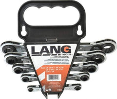 Lang - 5 Piece, 1/4 x 5/16 to 11/16 x 7/8", 12 Point, Ratcheting Box Wrench Set - Inch System of Measurement, Chrome Finish - Industrial Tool & Supply