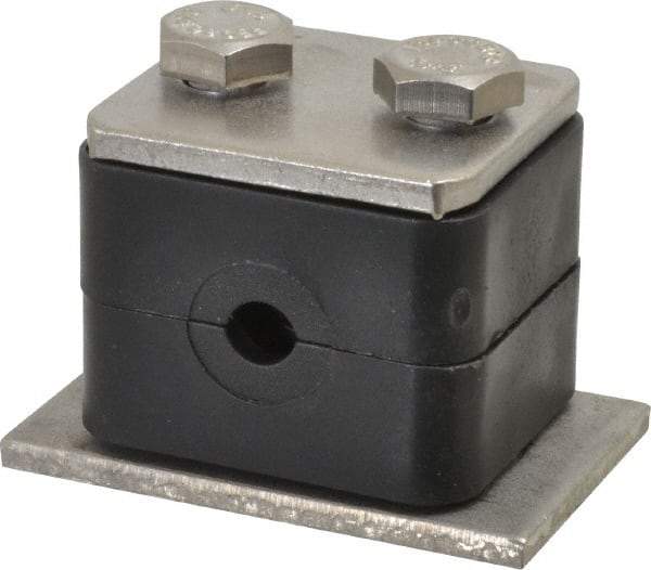 HYDAC - 1.42" Wide x 1.26" High x 1.18" Deep, Polypropylene Standard Duty Stainless Vibration-Control Clamp - Stainless Steel Plate, Mount with Weld Plate, Top Plate, Plastic Clamp Pair, Bolts - Industrial Tool & Supply