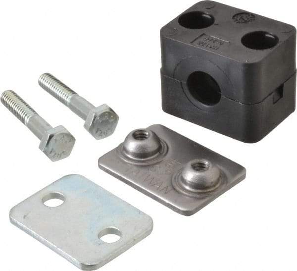 HYDAC - 1.65" Wide x 1.42" High x 1.18" Deep, Polypropylene Standard Duty Vibration-Control Clamp - Carbon Steel Plate, For 1/4" Pipe, Mount with Weld Plate, Top Plate, Plastic Clamp Pair, Bolts - Industrial Tool & Supply