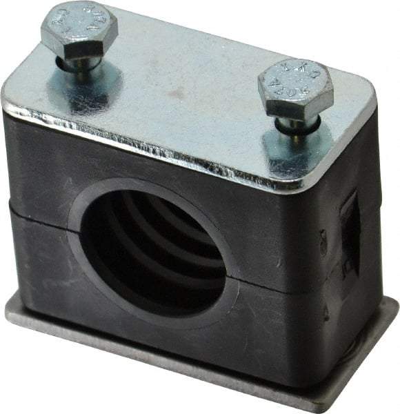HYDAC - 2.32" Wide x 1.89" High x 1.18" Deep, Polypropylene Standard Duty Vibration-Control Clamp - Carbon Steel Plate, For 3/4" Pipe, Mount with Weld Plate, Top Plate, Plastic Clamp Pair, Bolts - Industrial Tool & Supply