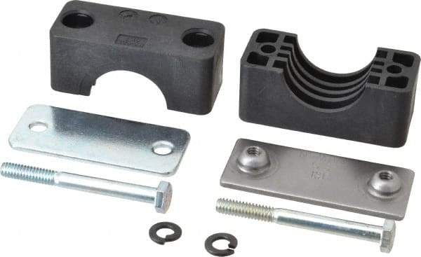 HYDAC - 2.83" Wide x 2.52" High x 1.18" Deep, Polypropylene Standard Duty Vibration-Control Clamp - Carbon Steel Plate, For 1" Pipe, Mount with Weld Plate, Top Plate, Plastic Clamp Pair, Bolts - Industrial Tool & Supply