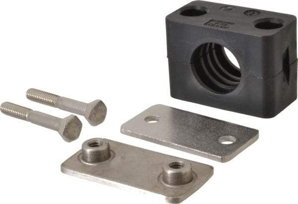 HYDAC - 2.32" Wide x 1.89" High x 1.18" Deep, Polypropylene Standard Duty Vibration-Control Clamp - Stainless Steel Plate, For 3/4" Pipe, Mount with Weld Plate, Top Plate, Plastic Clamp Pair, Bolts - Industrial Tool & Supply