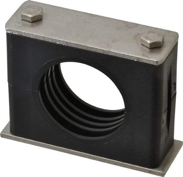 HYDAC - 3.46" Wide x 2.83" High x 1.18" Deep, Polypropylene Standard Duty Vibration-Control Clamp - Stainless Steel Plate, For 1-1/2" Pipe, Mount with Weld Plate, Top Plate, Plastic Clamp Pair, Bolts - Industrial Tool & Supply