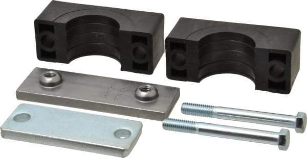 HYDAC - 5.51" Wide x 4.33" High x 1.77" Deep, Polypropylene Heavy Duty Vibration-Control Clamp - Carbon Steel Plate, Mount with Weld Plate, Top Plate, Plastic Clamp Pair, Bolts - Industrial Tool & Supply