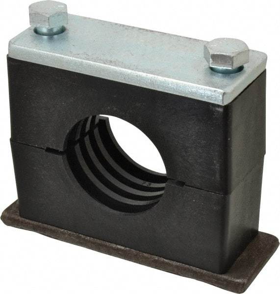 HYDAC - 7.09" Wide x 5.51" High x 2.36" Deep, Polypropylene Heavy Duty Vibration-Control Clamp - Carbon Steel Plate, For 2-1/2" Pipe, Mount with Weld Plate, Top Plate, Plastic Clamp Pair, Bolts - Industrial Tool & Supply