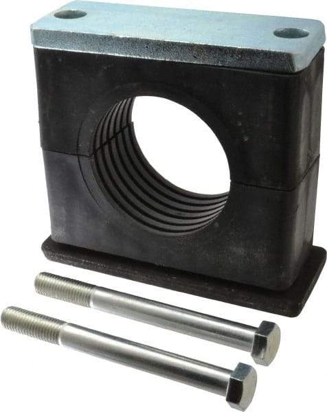 HYDAC - 8.86" Wide x 7.87" High x 3.15" Deep, Polypropylene Heavy Duty Vibration-Control Clamp - Carbon Steel Plate, For 4" Pipe, Mount with Weld Plate, Top Plate, Plastic Clamp Pair, Bolts - Industrial Tool & Supply