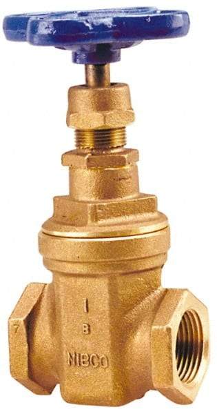 NIBCO - 2-1/2" Pipe, Class 150, Threaded Bronze Solid Wedge Stem Gate Valve - 300 WOG, 150 WSP, Screw-In Bonnet - Industrial Tool & Supply