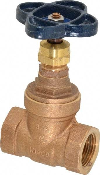 NIBCO - 3/4" Pipe, Class 150, Threaded Bronze Solid Wedge Stem Gate Valve - 300 WOG, 150 WSP, Screw-In Bonnet - Industrial Tool & Supply
