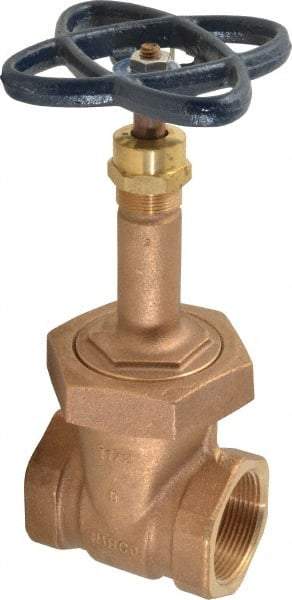 NIBCO - 1-1/2" Pipe, Class 150, Threaded Bronze Solid Wedge Rising Stem Gate Valve - 300 WOG, 150 WSP, Bolted Bonnet - Industrial Tool & Supply