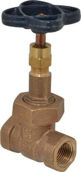 NIBCO - 1/2" Pipe, Class 150, Threaded Bronze Solid Wedge Rising Stem Gate Valve - 300 WOG, 150 WSP, Bolted Bonnet - Industrial Tool & Supply