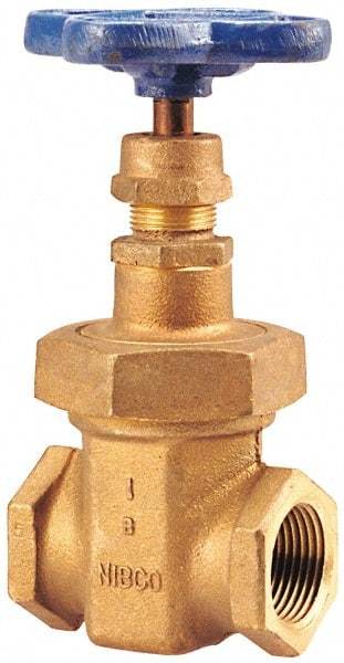 NIBCO - 2-1/2" Pipe, Class 150, Threaded Bronze Solid Wedge Stem Gate Valve - 300 WOG, 150 WSP, Union Bonnet - Industrial Tool & Supply