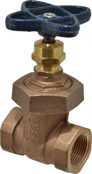 NIBCO - 1" Pipe, Class 150, Threaded Bronze Solid Wedge Stem Gate Valve - 300 WOG, 150 WSP, Union Bonnet - Industrial Tool & Supply