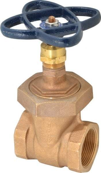 NIBCO - 1-1/2" Pipe, Class 150, Threaded Bronze Solid Wedge Stem Gate Valve - 300 WOG, 150 WSP, Union Bonnet - Industrial Tool & Supply