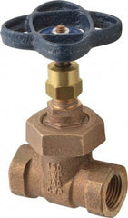 NIBCO - 1/2" Pipe, Class 150, Threaded Bronze Solid Wedge Stem Gate Valve - 300 WOG, 150 WSP, Union Bonnet - Industrial Tool & Supply