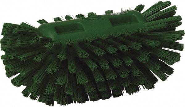 Vikan - 1-1/2" Bristle Length, Polyester Utility Scrub Brush - 5-1/2" Wide Head, 8" OAL, European Threaded Handle, Green, Polypropylene Block - Industrial Tool & Supply