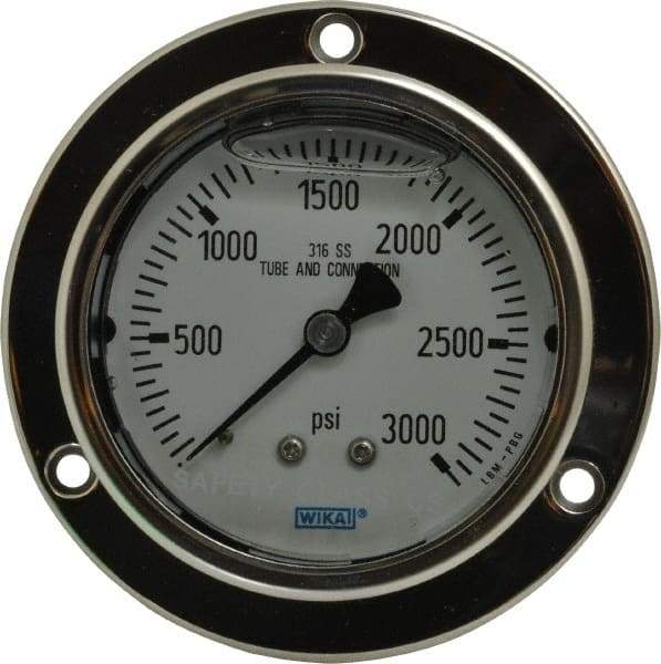 Wika - 2-1/2" Dial, 1/4 Thread, 0-3,000 Scale Range, Pressure Gauge - Lower Back Connection Mount, Accurate to 2-1-2% of Scale - Industrial Tool & Supply