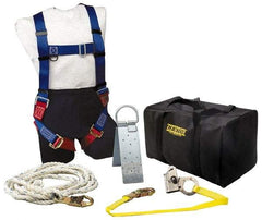 Gemtor - Universal Size, 300 Lb. Capacity, Polyester Roofer Fall Protection Kit - 3 Ft. Lanyard Long, Reusable Anchor, Blue, Red and Yellow - Industrial Tool & Supply