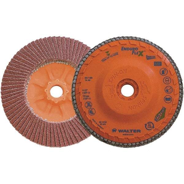 WALTER Surface Technologies - 80 Grit, 4-1/2" Disc Diam, 5/8-11 Center Hole, Zirconia Alumina Flap Disc - 13,300 Max RPM, Plastic Backing, Arbor Attaching System, Coated - Industrial Tool & Supply