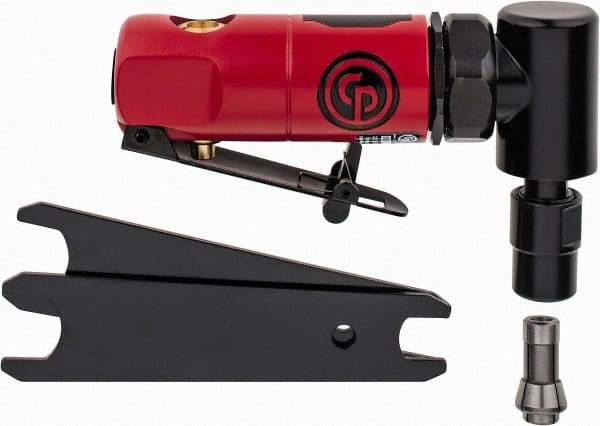 Chicago Pneumatic - 1/4" Collet, Angle Handle, Straight Air Die Grinder - 22,500 RPM, Front Exhaust, 22 CFM, 0.3 hp, 90 psi, 1/4" Inlet - Industrial Tool & Supply