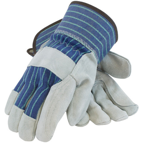 ‎82-7763/M Split Leather Palm - Silver Series - A/B Select Shoulder - Dbl Palm - Bl./Green - Rubberized SC - Exact Industrial Supply