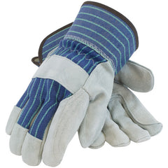 ‎82-7763/L Split Leather Palm - Silver Series - A/B Select Shoulder - Dbl Palm - Bl./Green - Rubberized SC - Exact Industrial Supply