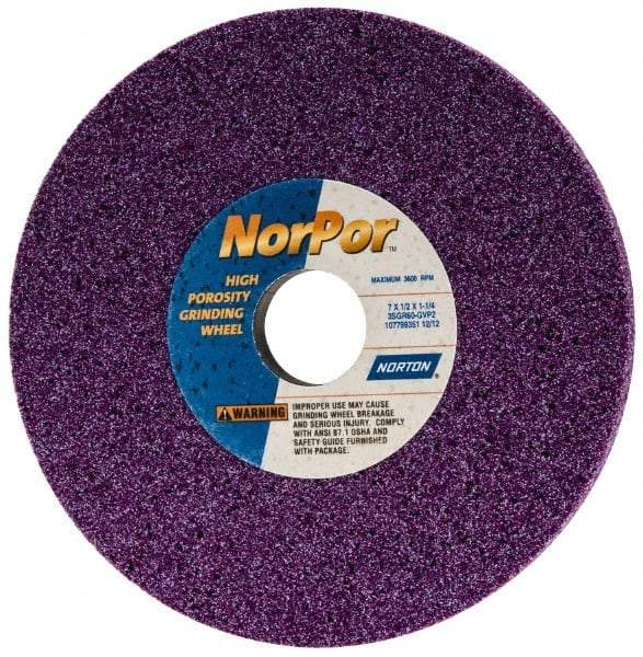 Norton - 7" Diam x 1-1/4" Hole x 1/2" Thick, G Hardness, 60 Grit Surface Grinding Wheel - Ceramic, Type 1, Medium Grade, 3,600 Max RPM, Vitrified Bond, No Recess - Industrial Tool & Supply