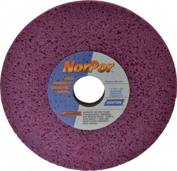 Norton - 7" Diam x 1-1/4" Hole x 1/2" Thick, H Hardness, 46 Grit Surface Grinding Wheel - Aluminum Oxide, Type 1, Coarse Grade, 3,600 Max RPM, Vitrified Bond, No Recess - Industrial Tool & Supply