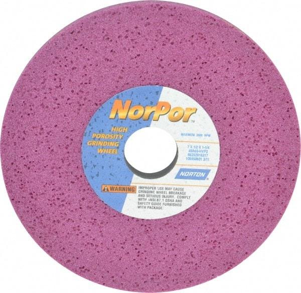 Norton - 7" Diam x 1-1/4" Hole x 1/2" Thick, H Hardness, 60 Grit Surface Grinding Wheel - Aluminum Oxide, Type 1, Medium Grade, 3,600 Max RPM, Vitrified Bond, No Recess - Industrial Tool & Supply