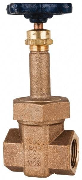 NIBCO - 3/4" Pipe, Class 300, Threaded Bronze Alloy Solid Wedge Stem Gate Valve with Stainless Steel Trim - 600 WOG, 300 WSP, Union Bonnet - Industrial Tool & Supply