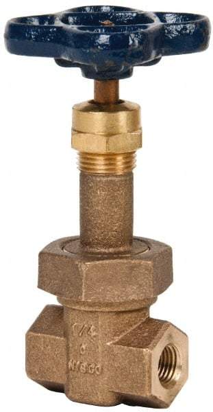 NIBCO - 1/4" Pipe, Class 300, Threaded Bronze Alloy Solid Wedge Rising Stem Gate Valve - 600 WOG, 300 WSP, Union Bonnet - Industrial Tool & Supply