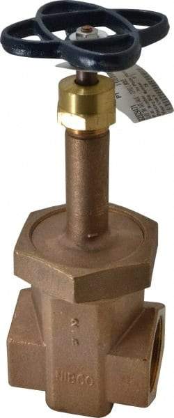 NIBCO - 2" Pipe, Class 300, Threaded Bronze Alloy Solid Wedge Rising Stem Gate Valve with Stainless Steel Trim - 600 WOG, 300 WSP, Union Bonnet - Industrial Tool & Supply