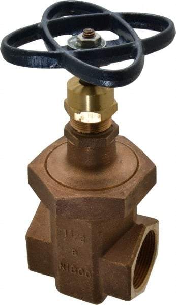 NIBCO - 1-1/2" Pipe, Class 300, Threaded Bronze Alloy Solid Wedge Stem Gate Valve - 600 WOG, 300 WSP, Union Bonnet - Industrial Tool & Supply