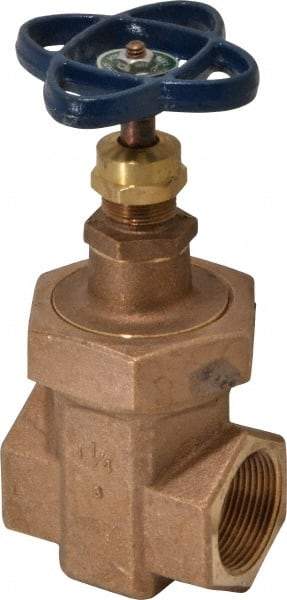 NIBCO - 1-1/4" Pipe, Class 300, Threaded Bronze Alloy Solid Wedge Stem Gate Valve - 600 WOG, 300 WSP, Union Bonnet - Industrial Tool & Supply