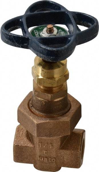 NIBCO - 1/4" Pipe, Class 300, Threaded Bronze Alloy Solid Wedge Stem Gate Valve - 600 WOG, 300 WSP, Union Bonnet - Industrial Tool & Supply