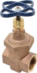 NIBCO - 1-1/2" Pipe, Class 300, Threaded Bronze Alloy Solid Wedge Stem Gate Valve with Stainless Steel Trim - 600 WOG, 300 WSP, Union Bonnet - Industrial Tool & Supply