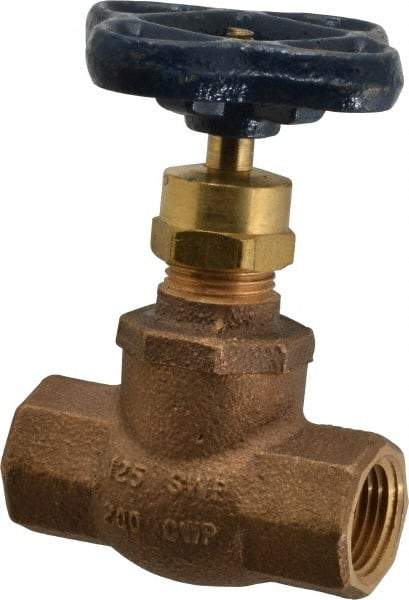 NIBCO - 1/2" Pipe, Threaded Ends, Bronze Integral Globe Valve - Bronze Disc, Screw-In Bonnet, 200 psi WOG, 125 psi WSP, Class 125 - Industrial Tool & Supply