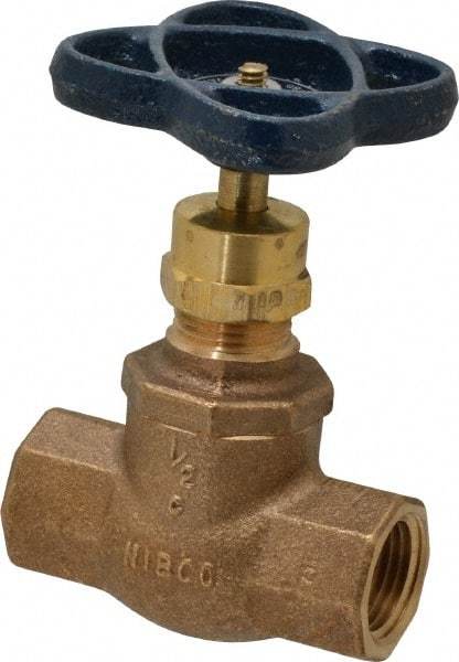 NIBCO - 1/2" Pipe, Threaded Ends, Bronze Integral Globe Valve - PTFE Disc, Screw-In Bonnet, 200 psi WOG, 125 psi WSP, Class 125 - Industrial Tool & Supply