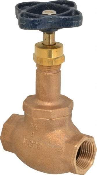 NIBCO - 3/4" Pipe, Threaded Ends, Bronze Integral Globe Valve - PTFE Disc, Screw-In Bonnet, 200 psi WOG, 125 psi WSP, Class 125 - Industrial Tool & Supply