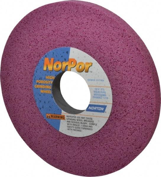 Norton - 12" Diam x 3" Hole x 1" Thick, H Hardness, 46 Grit Surface Grinding Wheel - Aluminum Oxide, Type 1, Coarse Grade, 2,710 Max RPM, Vitrified Bond, No Recess - Industrial Tool & Supply