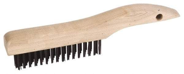 Weiler - 2 Rows x 17 Columns Steel Scratch Brush - 5" Brush Length, 10" OAL, 1-3/16" Trim Length, Wood Shoe Handle - Industrial Tool & Supply