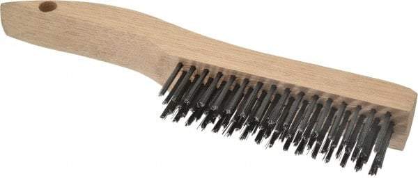 Weiler - 4 Rows x 16 Columns Steel Scratch Brush - 5" Brush Length, 10" OAL, 1-3/16" Trim Length, Wood Shoe Handle - Industrial Tool & Supply