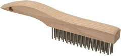 Weiler - 4 Rows x 16 Columns Stainless Steel Scratch Brush - 5" Brush Length, 10" OAL, 1-3/16" Trim Length, Wood Shoe Handle - Industrial Tool & Supply