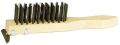 Weiler - 4 Rows x 11 Columns Steel Scratch Brush - 5-1/2" Brush Length, 11-1/2" OAL, 1-1/2" Trim Length, Wood Straight Handle - Industrial Tool & Supply