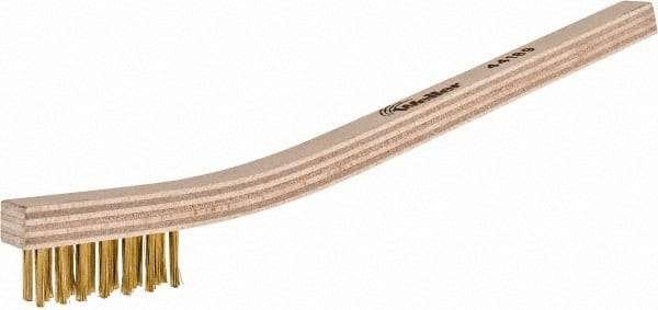 Weiler - 3 Rows x 7 Columns Brass Scratch Brush - 7-1/2" OAL, 1/2" Trim Length, Wood Toothbrush Handle - Industrial Tool & Supply