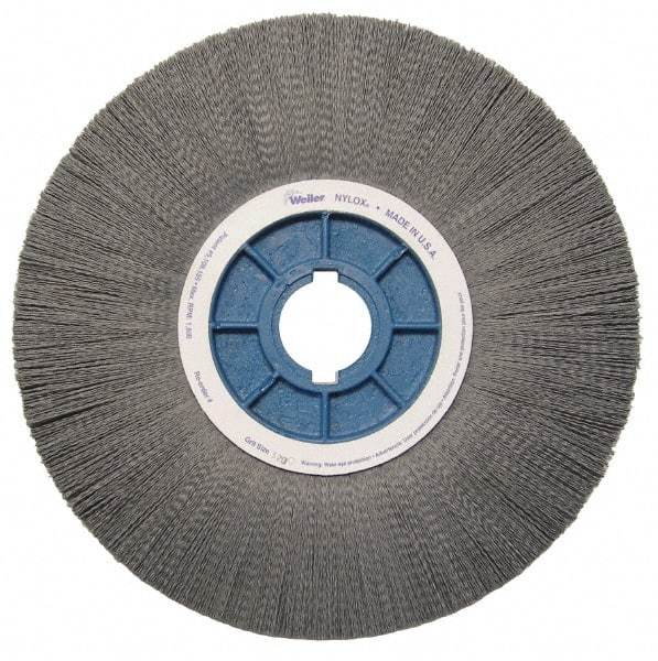 Weiler - 14" OD, 2" Arbor Hole, Crimped Nylon Wheel Brush - 1-1/8" Face Width, 3-3/4" Trim Length, 0.04" Filament Diam, 1,800 RPM - Industrial Tool & Supply
