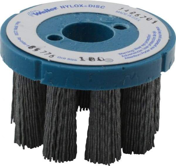 Weiler - 3" 180 Grit Silicon Carbide Crimped Disc Brush - Very Fine Grade, Plain Hole Connector, 1-1/2" Trim Length, 7/8" Arbor Hole - Industrial Tool & Supply